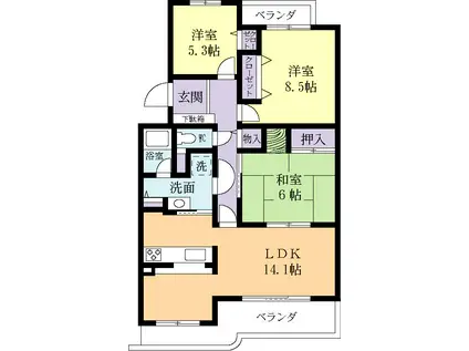 松代ハウスB棟(3LDK/1階)の間取り写真