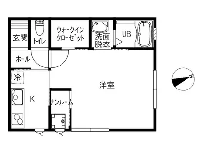 VERONA B棟(1K/1階)の間取り写真