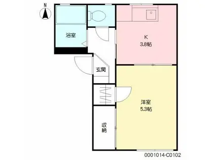 カーサ中の館C(1K/1階)の間取り写真