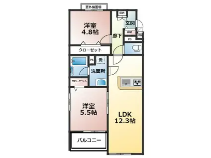 SERENO(2LDK/2階)の間取り写真