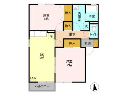 D-ROOM ジュネス結城 C101(2DK/1階)の間取り写真