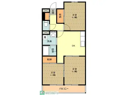 エルベール新町I号館(2LDK/2階)の間取り写真