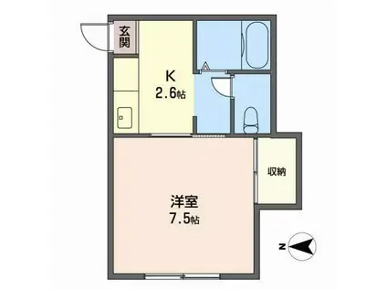 コートカノン(1K/2階)の間取り写真