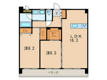 フェルト1021(2LDK/9階)の間取り写真