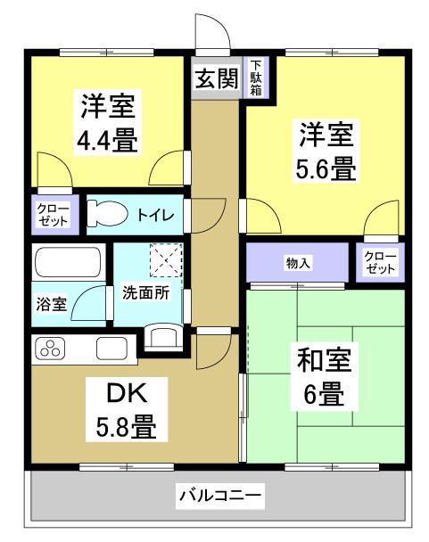 フロントヒルズIII(3DK/1階)の間取り写真