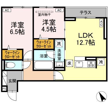 ディー パイナ 市場下町(2LDK/1階)の間取り写真