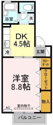 フロラシオン川内 III棟(1DK/2階)の間取り写真