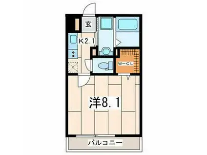 カサール(1K/2階)の間取り写真