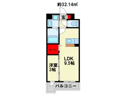 グランヒルズ行橋(1LDK/2階)の間取り写真