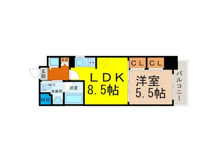 プラウランド堀田(1LDK/5階)の間取り写真