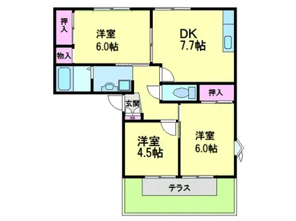 セレーノ鎌田(1K/2階)の間取り写真
