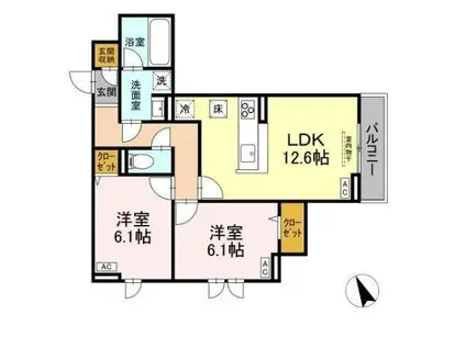 アスピシャス ハウス(2LDK/1階)の間取り写真