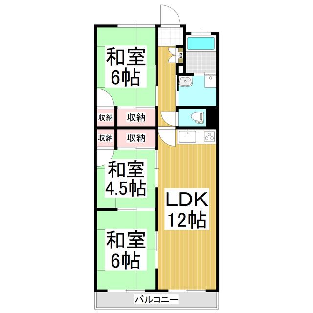 岡田ハイム(3LDK/3階)の間取り写真