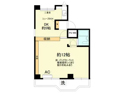 コットンハウスB(1DK/4階)の間取り写真