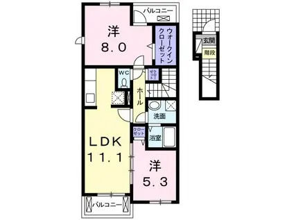 ヴィラ・ハナミズキ II(2LDK/2階)の間取り写真