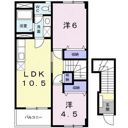 セレッソ十日市B棟(2LDK/2階)の間取り写真