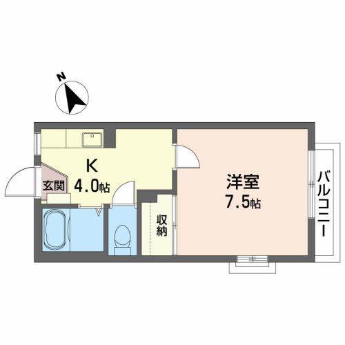 加賀野壱番街D(1K/2階)の間取り写真