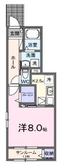 スリール(1K/1階)の間取り写真