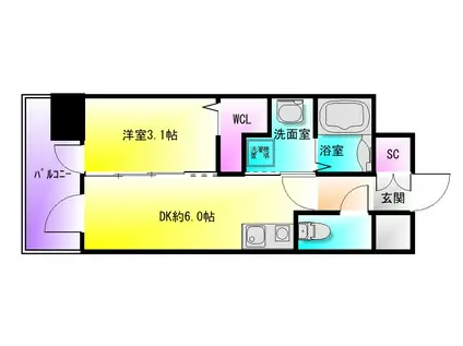 エステムコート大阪プリューム(1DK/11階)の間取り写真