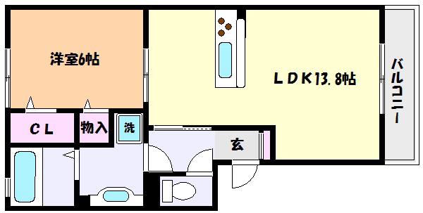 グランドゥールTAKEO(1LDK/1階)の間取り写真