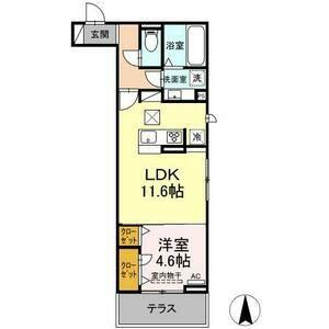 セレスティア助光 D棟(1LDK/1階)の間取り写真