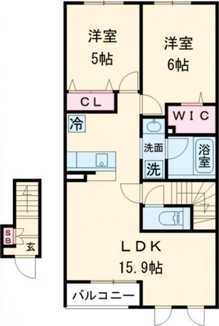 ガーデンホーム青葉丘(2LDK/2階)の間取り写真