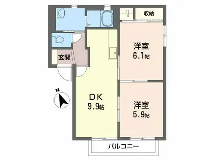 シティガーデン安積B(2DK/2階)の間取り写真