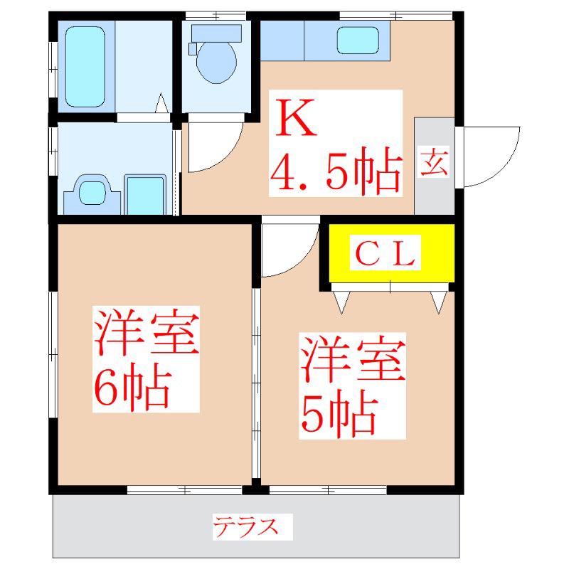 ハイツYM(2K/1階)の間取り写真