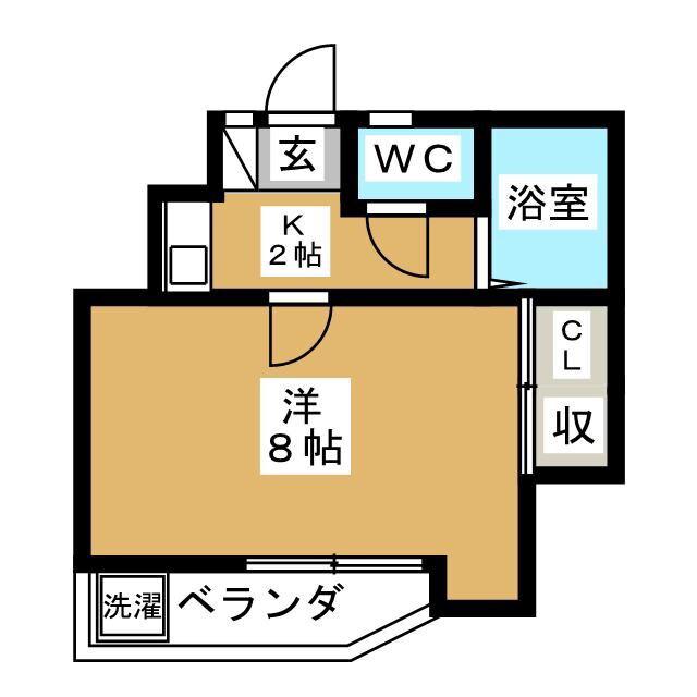 クローバーハイツ(1K/2階)の間取り写真