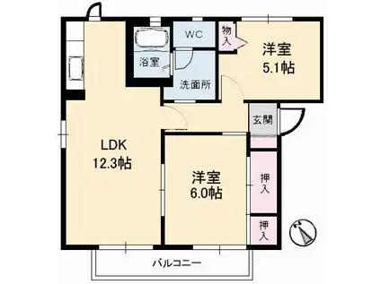 ローズタウン1番館(2LDK/1階)の間取り写真