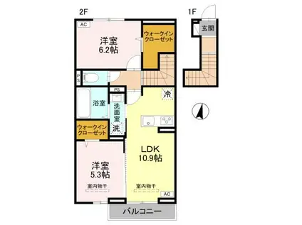 ベストオーシャン E(2LDK/2階)の間取り写真