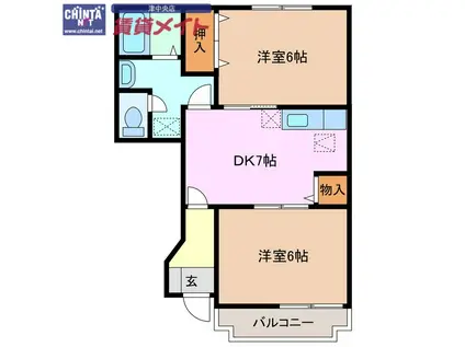 ミドルアーティクル(2DK/1階)の間取り写真
