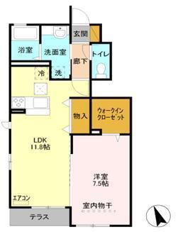 フォンテーヌD(1LDK/1階)の間取り写真