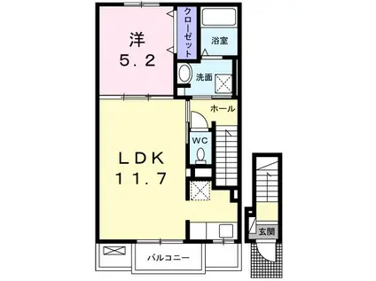 ハッピーハウス(1LDK/2階)の間取り写真