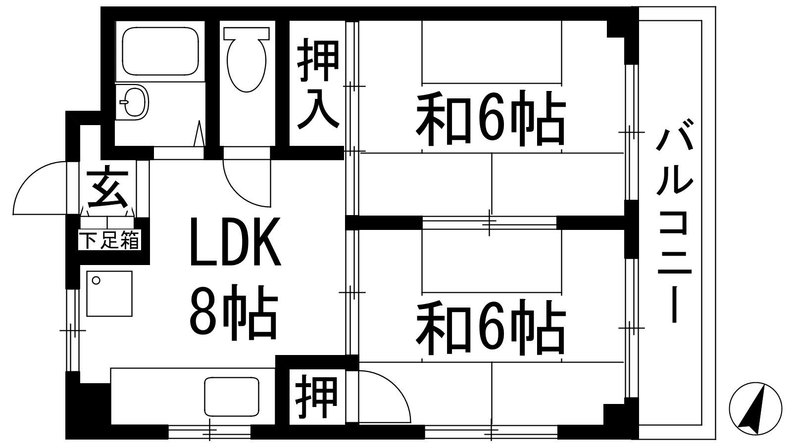 リーフ北野(2DK/4階)の間取り写真