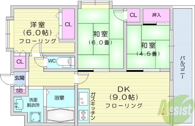 ハイム台屋敷(3DK/3階)の間取り写真