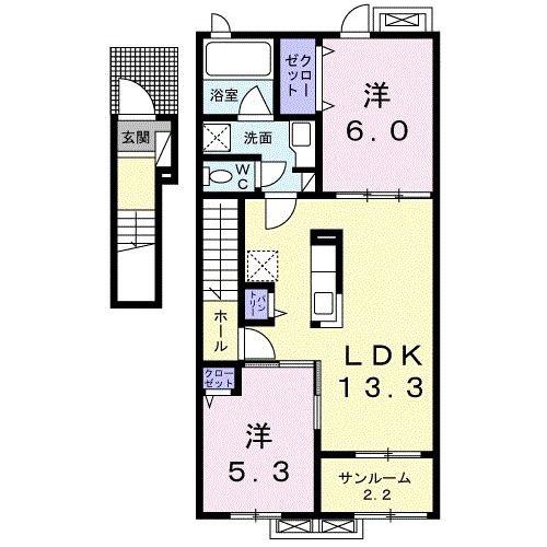 ソレイユ大門A(2LDK/2階)の間取り写真