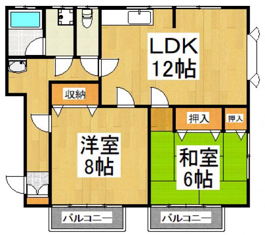 Lパレス立川(2LDK/1階)の間取り写真