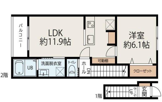 コネクトパーク花園町2(1LDK/2階)の間取り写真