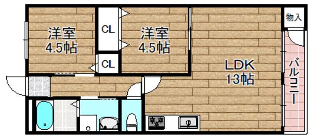 森田マンションB(2LDK/1階)の間取り写真