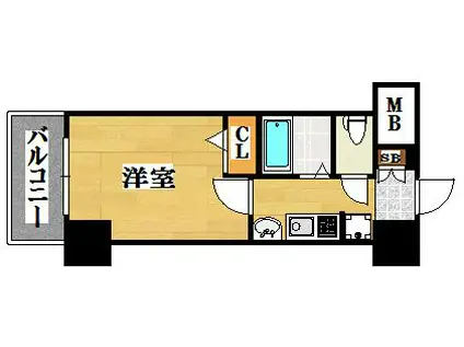 エステムコート博多祇園ツインタワー1(1K/2階)の間取り写真
