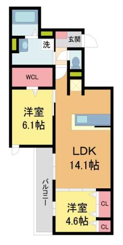 O-CREST池田桃園(2LDK/1階)の間取り写真