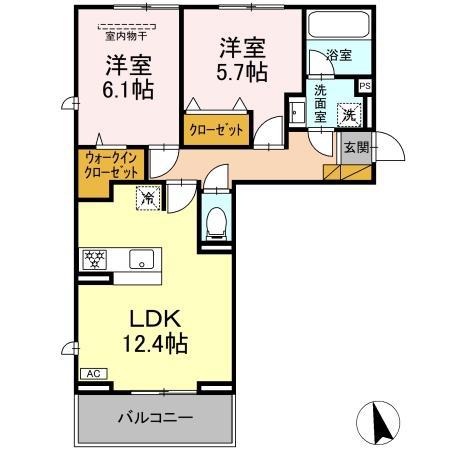 フェリシア(2LDK/3階)の間取り写真