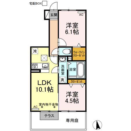 ヴェルドミール B(2LDK/1階)の間取り写真