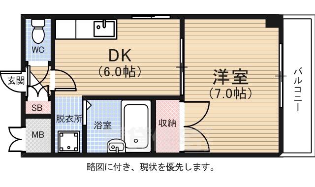 ライズ堺町(1DK/4階)の間取り写真