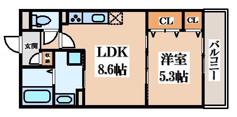 ピレーネ北条V(1LDK/3階)の間取り写真