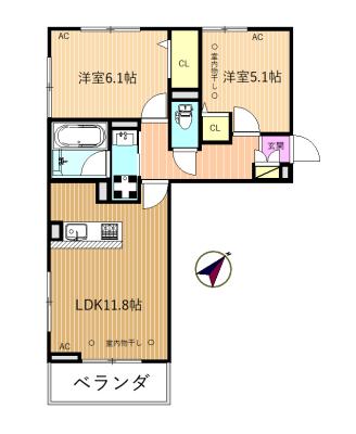 ルミエールK(2LDK/2階)の間取り写真