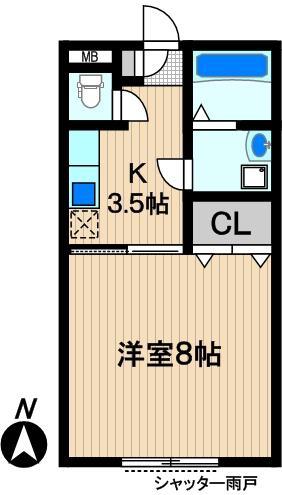 カーサ・ピーノA棟(1K/2階)の間取り写真