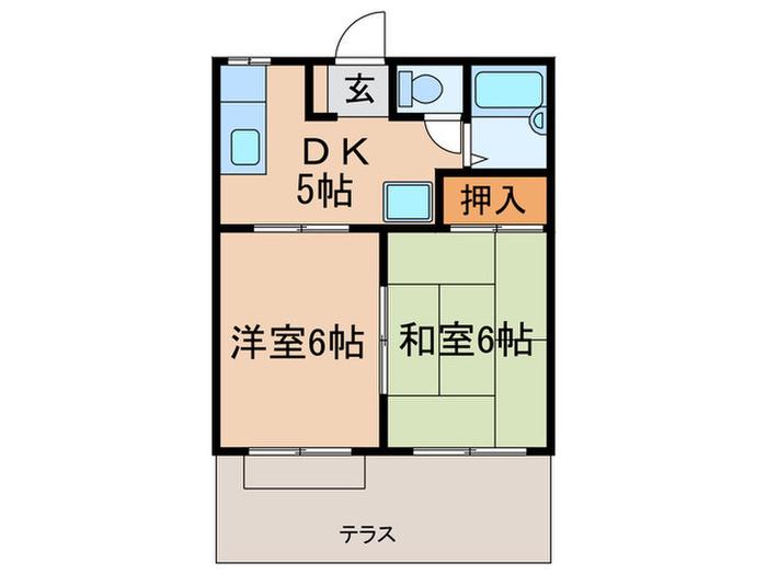ヴィラ正城南棟(2DK/1階)の間取り写真