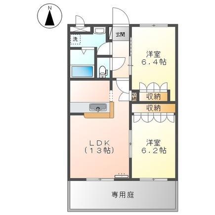 グレイス ヴィラII(2LDK/1階)の間取り写真